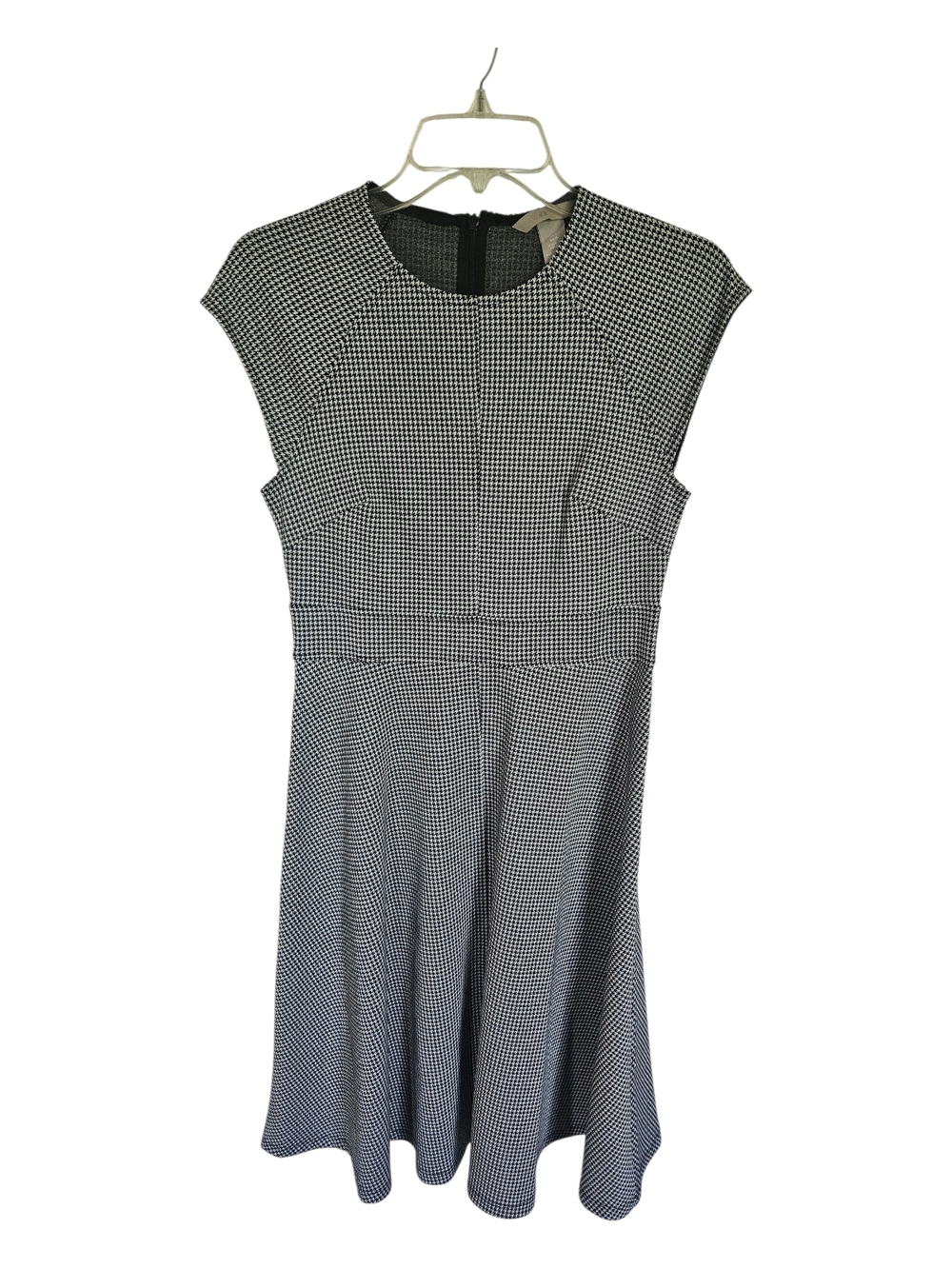 H&M Black and White Houndstooth Cap-Sleeve Fit & Flare Dress
